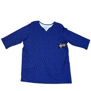 *NEW*  1X Women's Roaman's Blue Print Top 3/4 Sleeve Shirt *PRETTY*